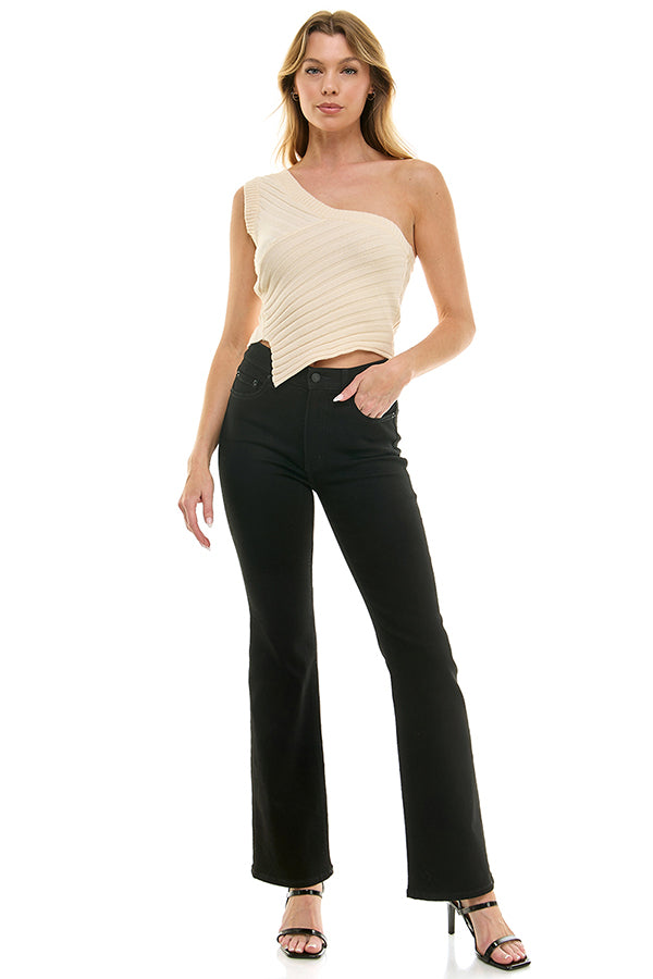 Asymmetrical One Shoulder Sweater Top - Ivory, Women's Tops Collection