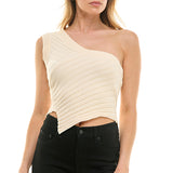 Asymmetrical One Shoulder Sweater Top - Ivory, Women's Tops Collection
