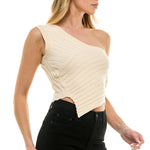 Asymmetrical One Shoulder Sweater Top - Ivory, Women's Tops Collection