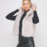 Faux Fur Hoodie Zip Up Vest