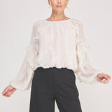 Embroidered Blouse With Ruffle Trim