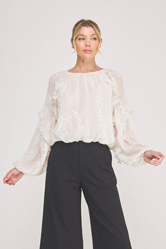 Embroidered Blouse With Ruffle Trim