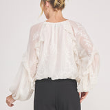 Embroidered Blouse With Ruffle Trim