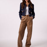 Denim Gold Button Jacket With Suede Trim