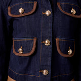 Denim Gold Button Jacket With Suede Trim