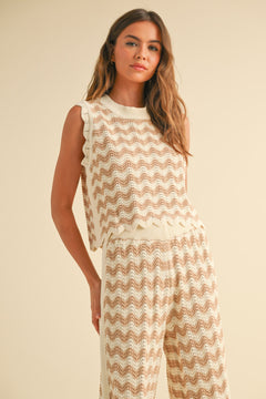 Color Combo Knit Sleeveless Top - TAN/WHITE, Women's Tops Collection