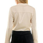 Cropped Cowl Neck Top With Collar - Cream, Women's Tops Collection