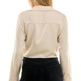 Cropped Cowl Neck Top With Collar - Cream, Women's Tops Collection