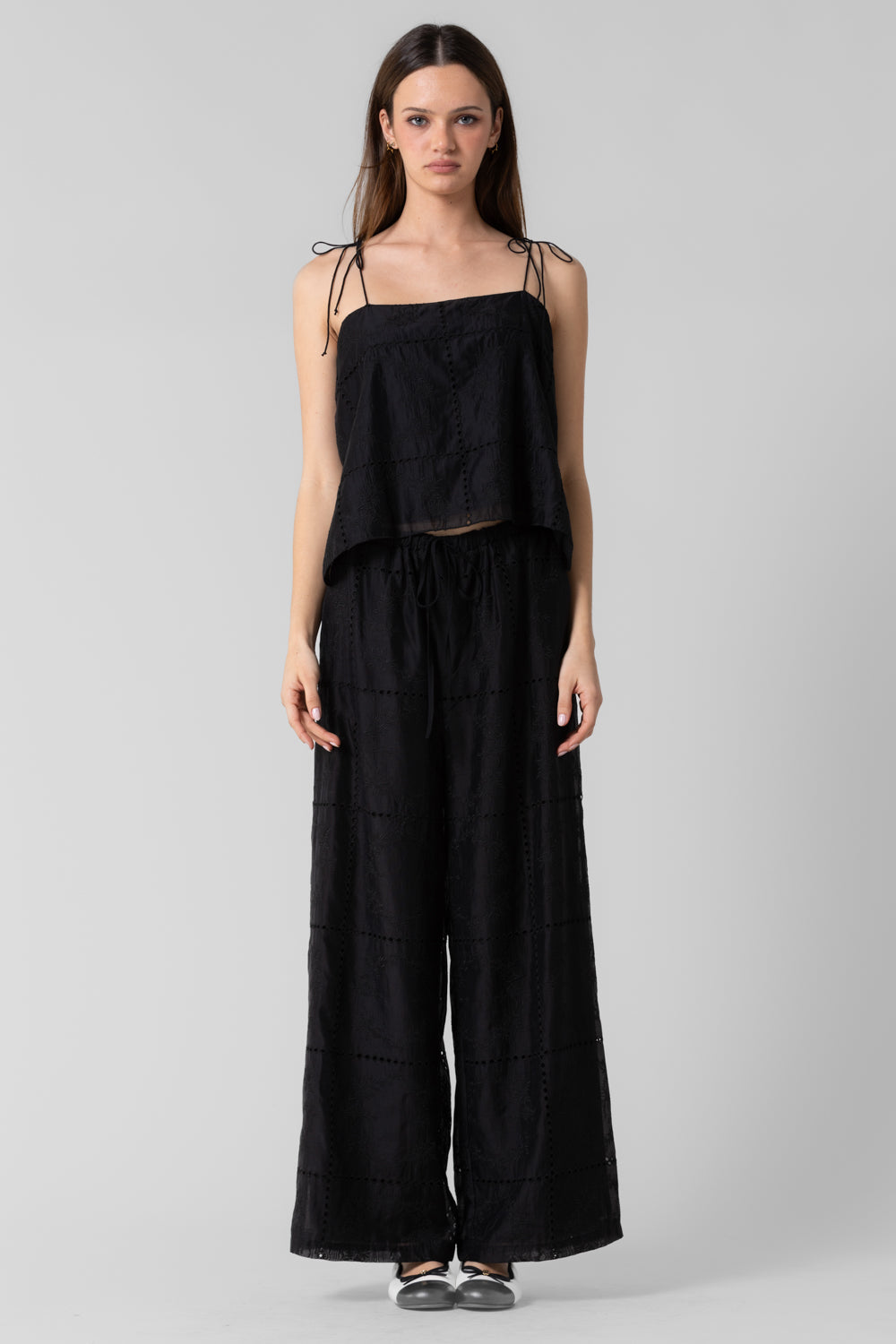 Silk Floral Cami Top and Pant Set - black, women's matching sets collection