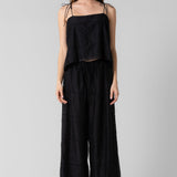 Silk Floral Cami Top and Pant Set - black, women's matching sets collection
