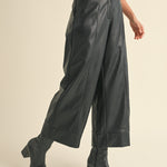 PU Wide Straight Leg Pant - black, womens pant collection