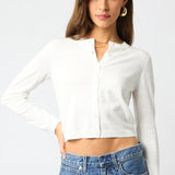 Thin Button Up Cardigan - Off White, Women's Tops Collection