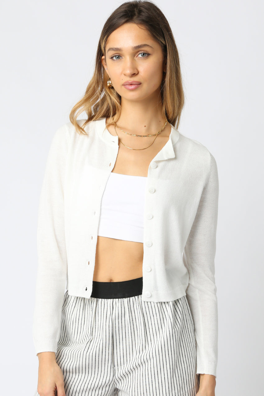 Thin Button Up Cardigan - Off White, Women's Tops Collection