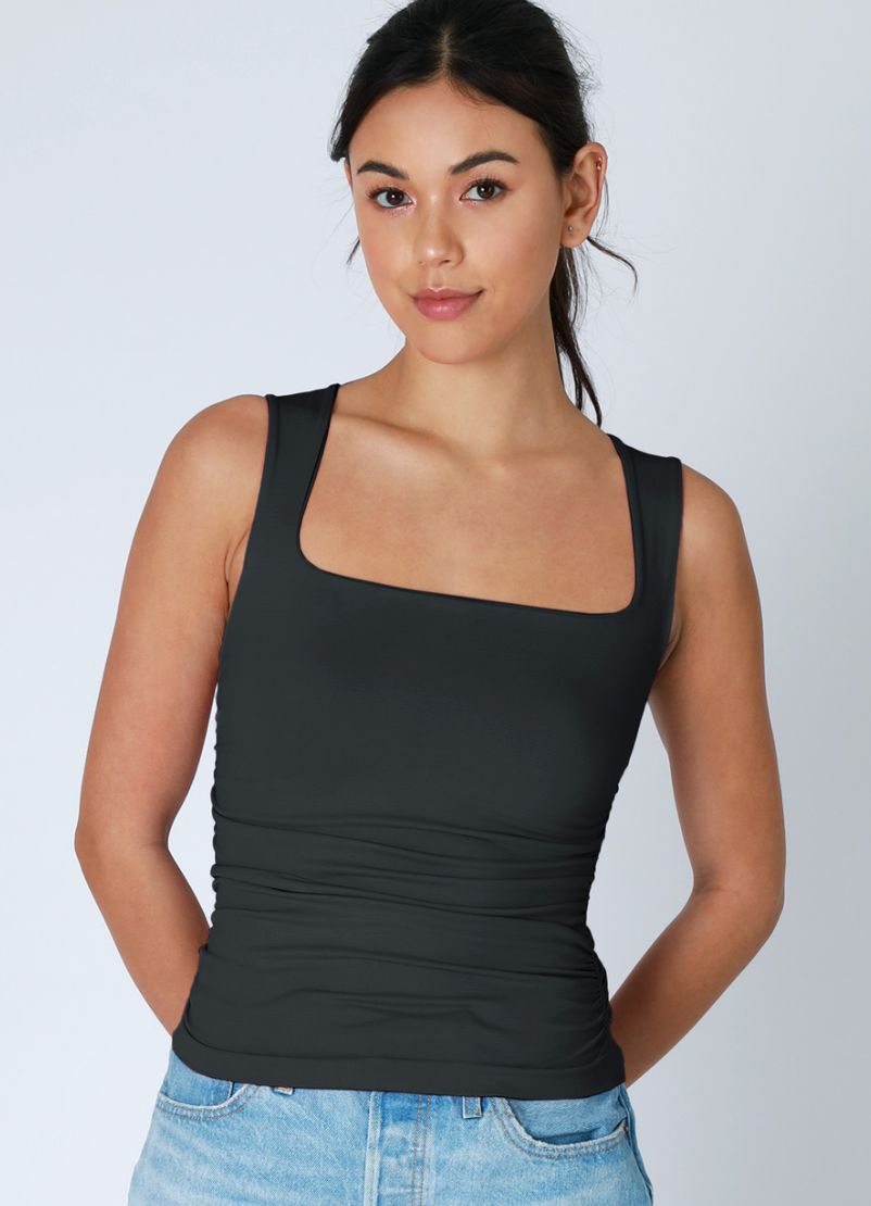 Square Shirred Top - Black, Women's Tops Collection