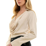 Cropped Cowl Neck Top With Collar - Cream, Women's Tops Collection