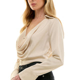 Cropped Cowl Neck Top With Collar - Cream, Women's Tops Collection