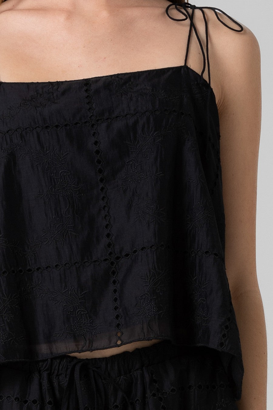 Silk Floral Cami Top and Pant Set - black, women's matching sets collection