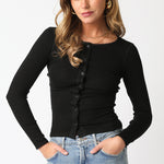 Button Down Long Sleeve Tee - Black, Women's Tops Collection