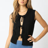 Tie Front Sleeveless Sweater