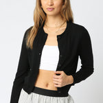 Thin Button Up Cardigan - Black, Women's Tops Collection