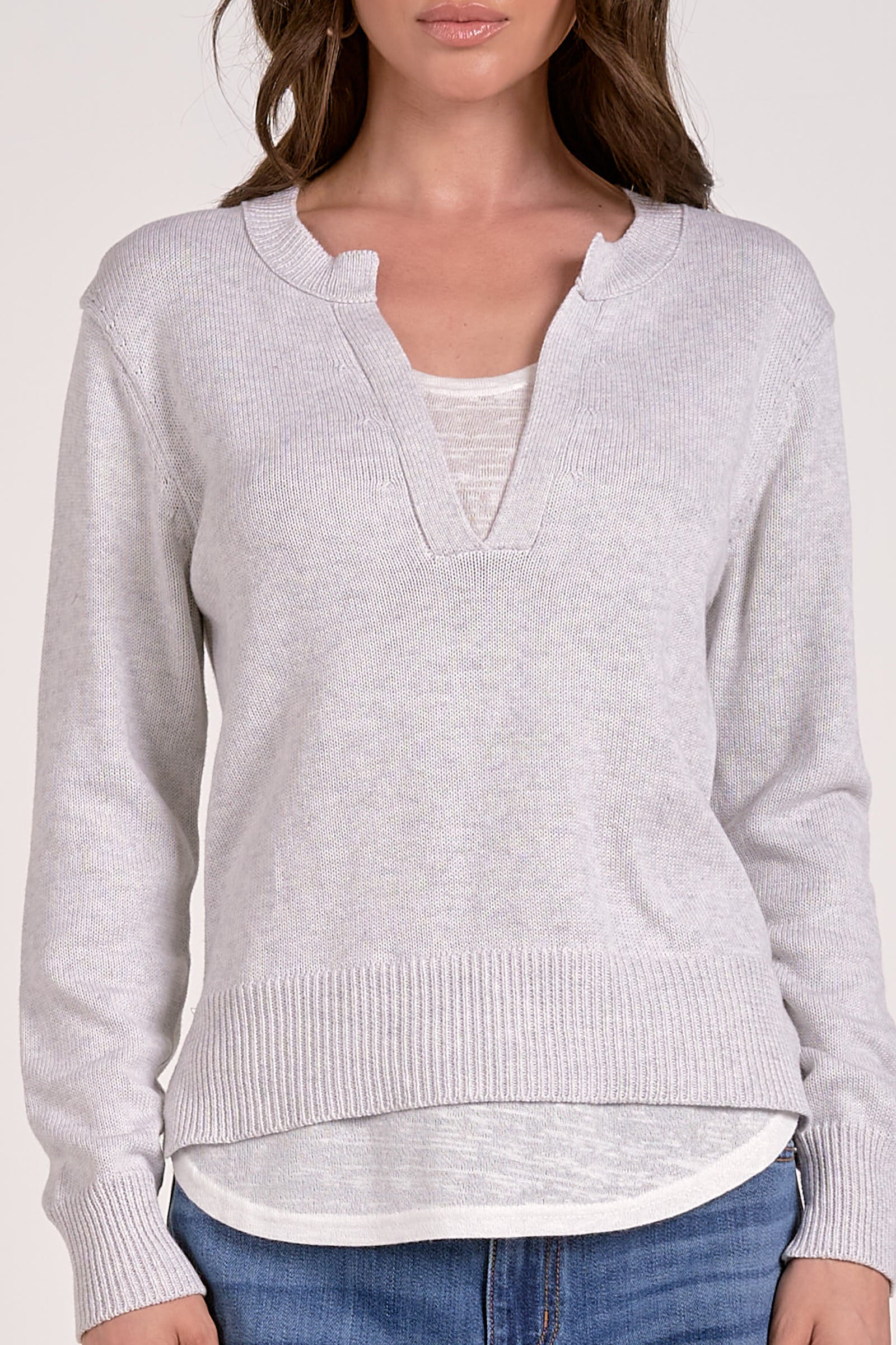 Layered Sweater - Grey/White, Women's Tops Collection