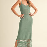 Net Pattern On Bottom Knitted Dress - Sage, Women's Dresses Collection