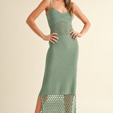 Net Pattern On Bottom Knitted Dress - Sage, Women's Dresses Collection