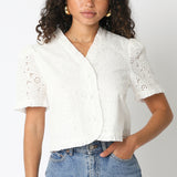Short Sleeve Eyelet Button Down