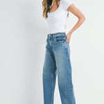 Just Black - Barrel Jean with Seams - Medium Denim, Women's Denim Collection