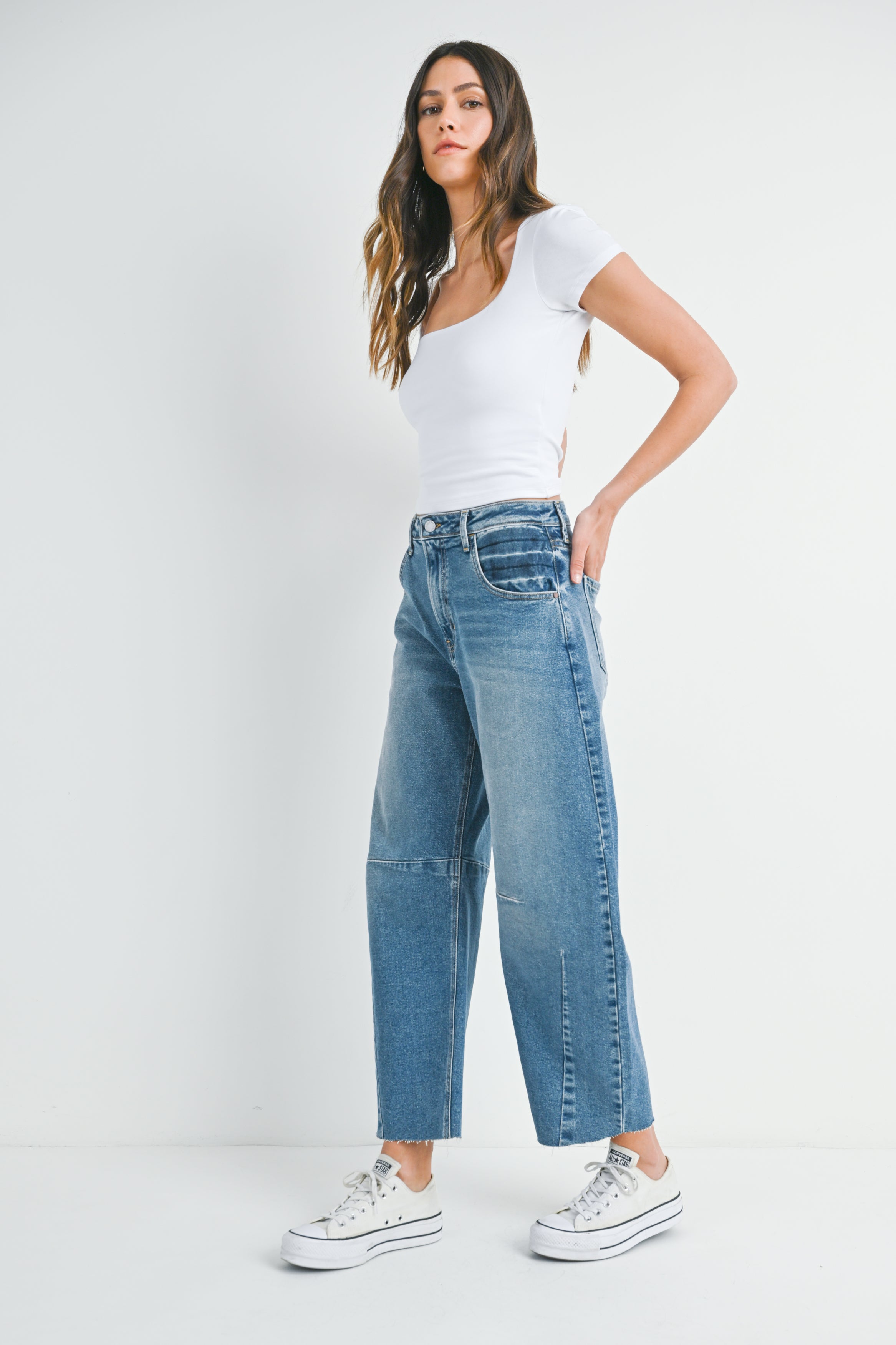 Just Black - Barrel Jean with Seams - Medium Denim, Women's Denim Collection