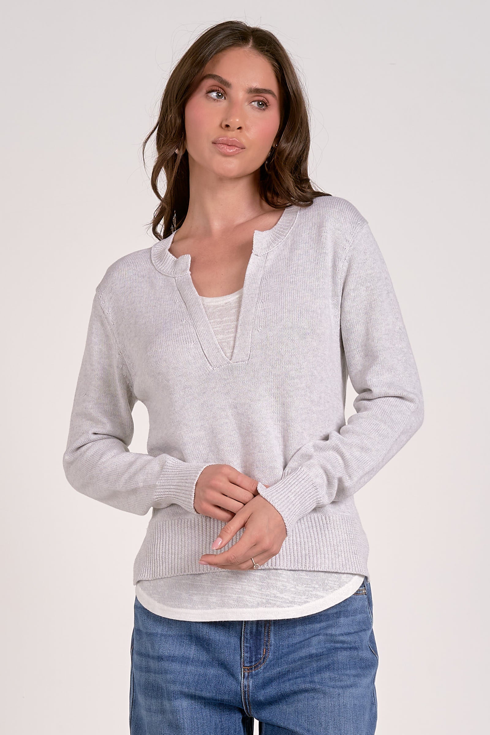 Layered Sweater - Grey/White, Women's Tops Collection