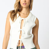 Tie Front Sleeveless Sweater
