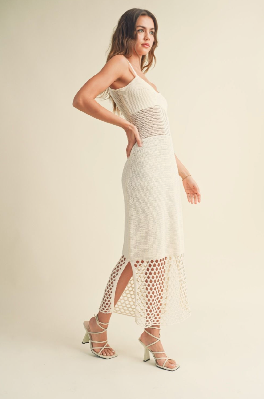 Net Pattern On Bottom Knitted Dress - Off White, Women's Dresses Collection