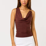 Metal Trim Cowl Top - Chocolate, Women's Top's Collection