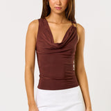 Metal Trim Cowl Top - Chocolate, Women's Top's Collection