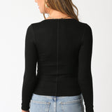 Button Down Long Sleeve Tee - Black, Women's Tops Collection