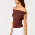 Metal Trim Cowl Top - Chocolate, Women's Top's Collection