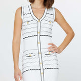 Sleeveless Button Mid Length Fitted Dress