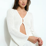 Long Sleeve Open Front Sweater - Off White, Women's Top's Collection