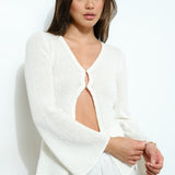Long Sleeve Open Front Sweater - Off White, Women's Top's Collection