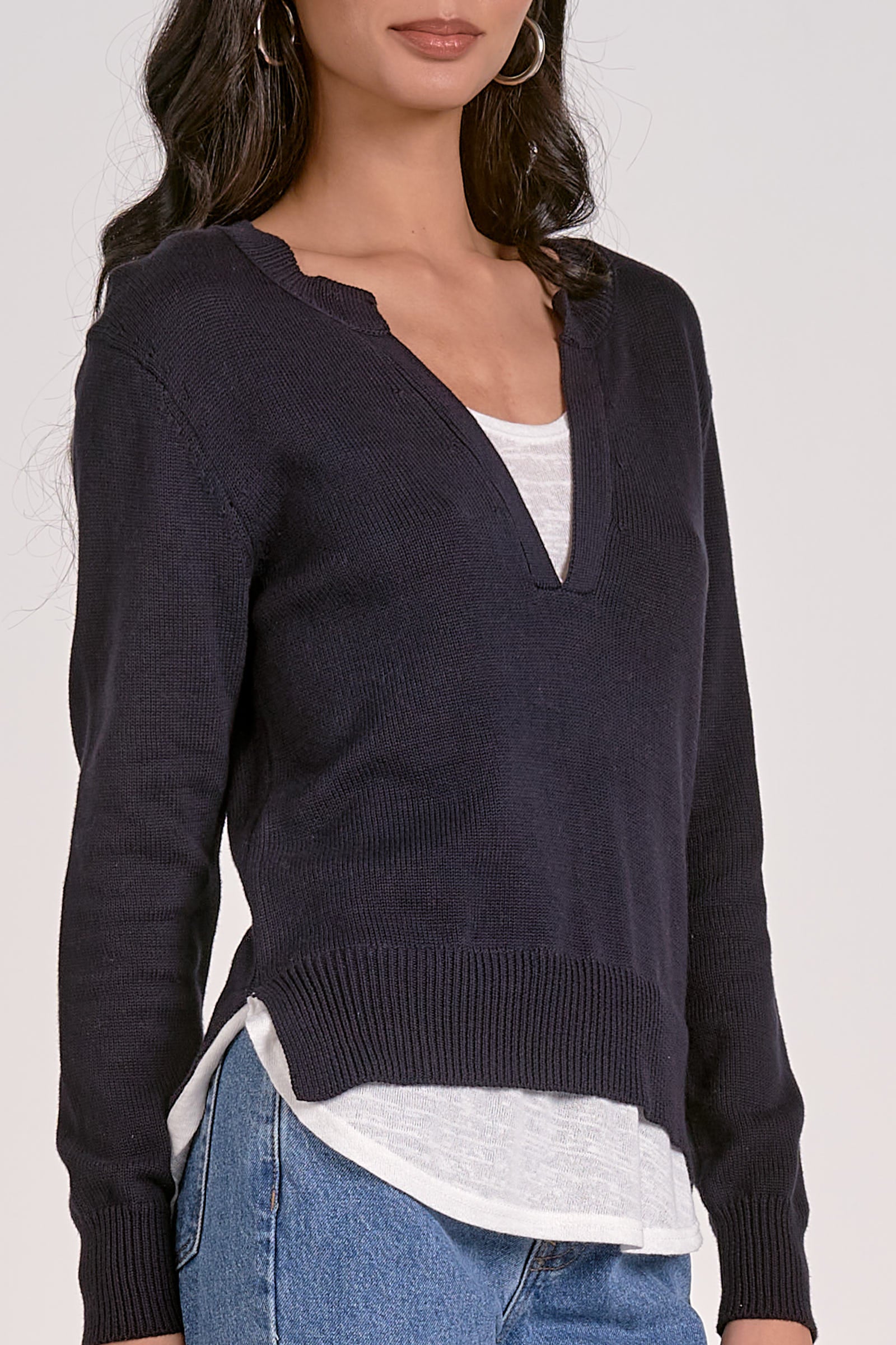 Layered Sweater - Navy/White, Women's Tops Collection