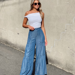 Tiered Wide Leg Pant - blue, womens pant collection 