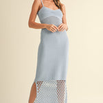 Net Pattern On Bottom Knitted Dress - Light Blue, Women's Dresses Collection