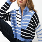 Stripe Half Zip Knit Sweater