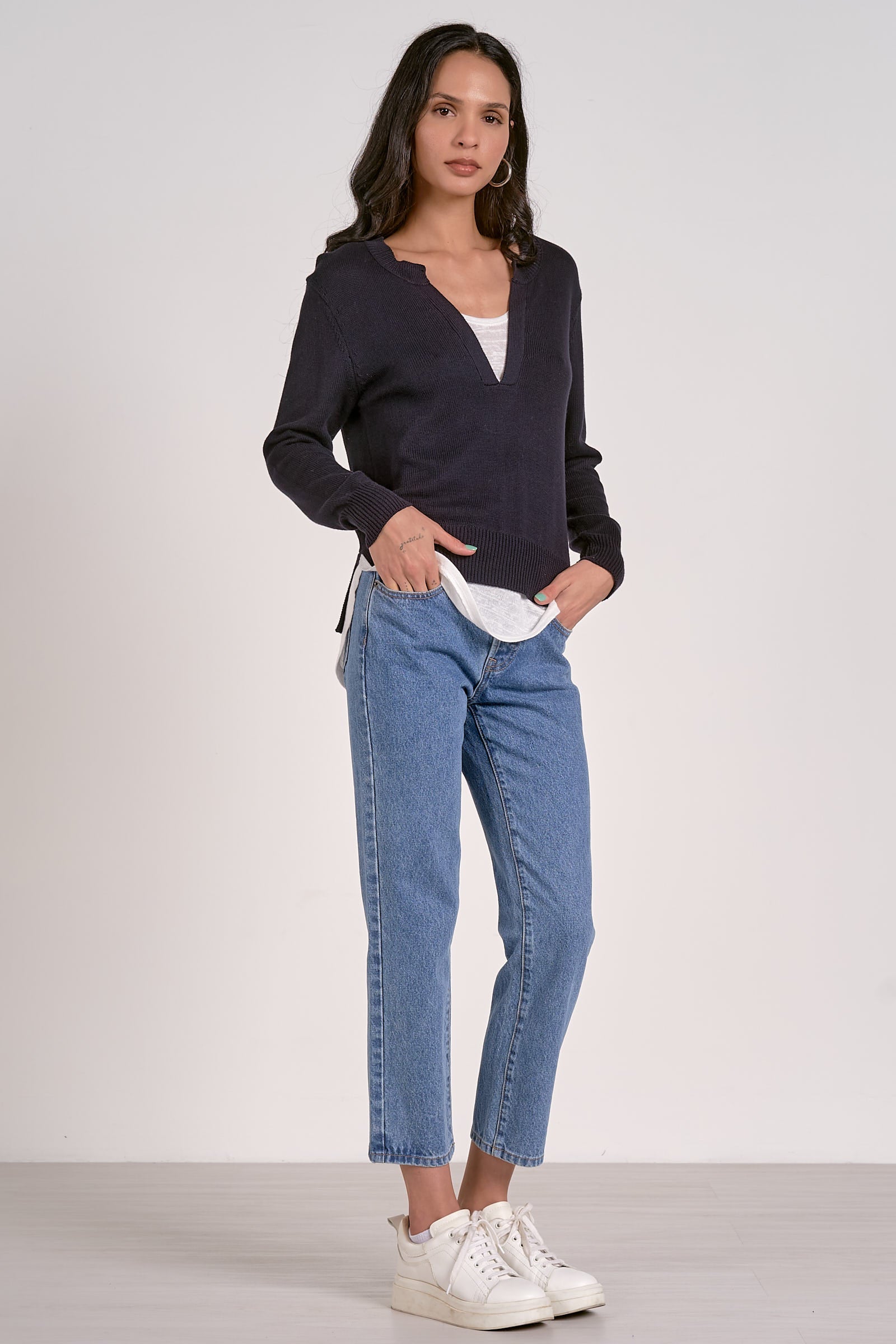 Layered Sweater - Navy/White, Women's Tops Collection