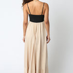 Flowy Two Tone Maxi Dress - Black/Khaki, Women's Dresses Collection