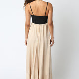 Flowy Two Tone Maxi Dress - Black/Khaki, Women's Dresses Collection