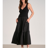 Sleeveless Mixed Fabric Maxi Dress