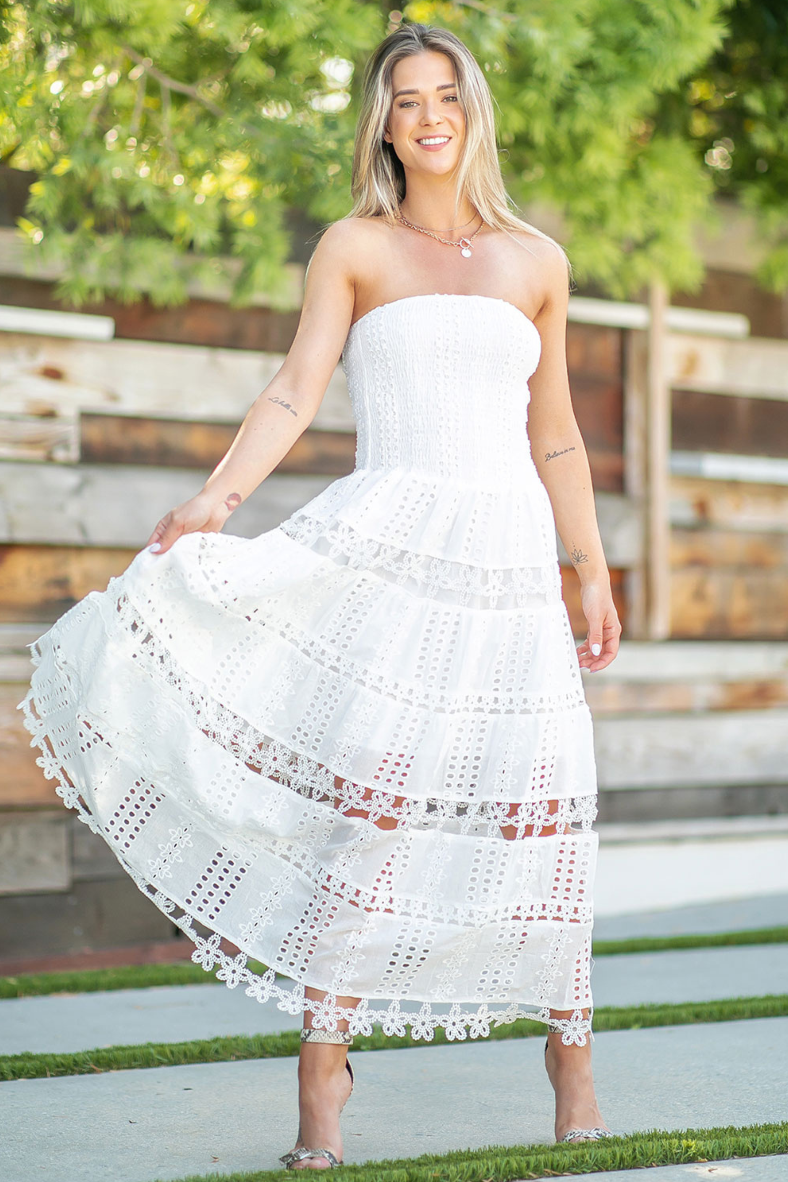 Eyelet Lace Tube Dress White / M Eyelet Lace Tube Dress White / M