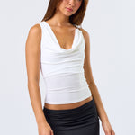 Metal Trim Cowl Top - white, Women's Top's Collection